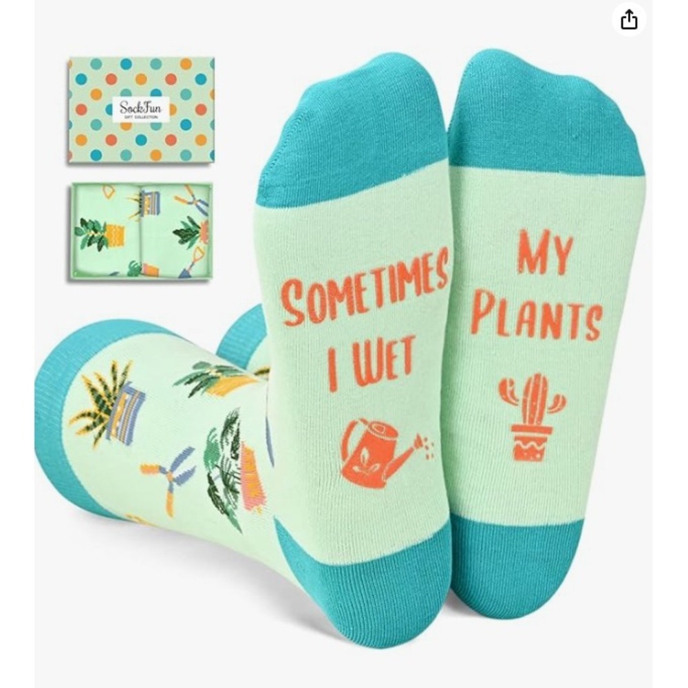 SockFun Novelty Crew Socks Unisex One Size Mint Green Sometimes I Wet My Plants